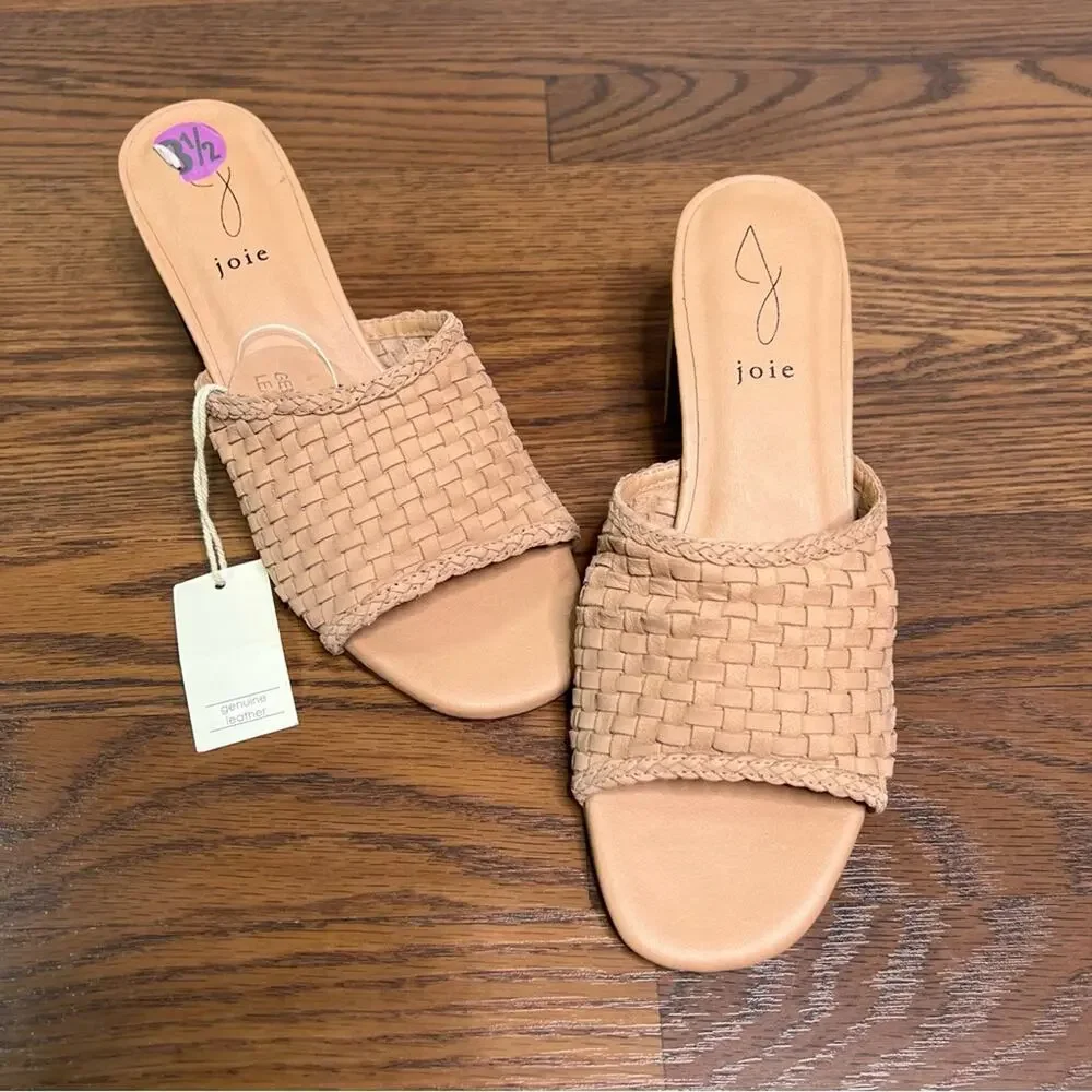 Joie woven tan block heel sandals made of genuine leather size 8.5